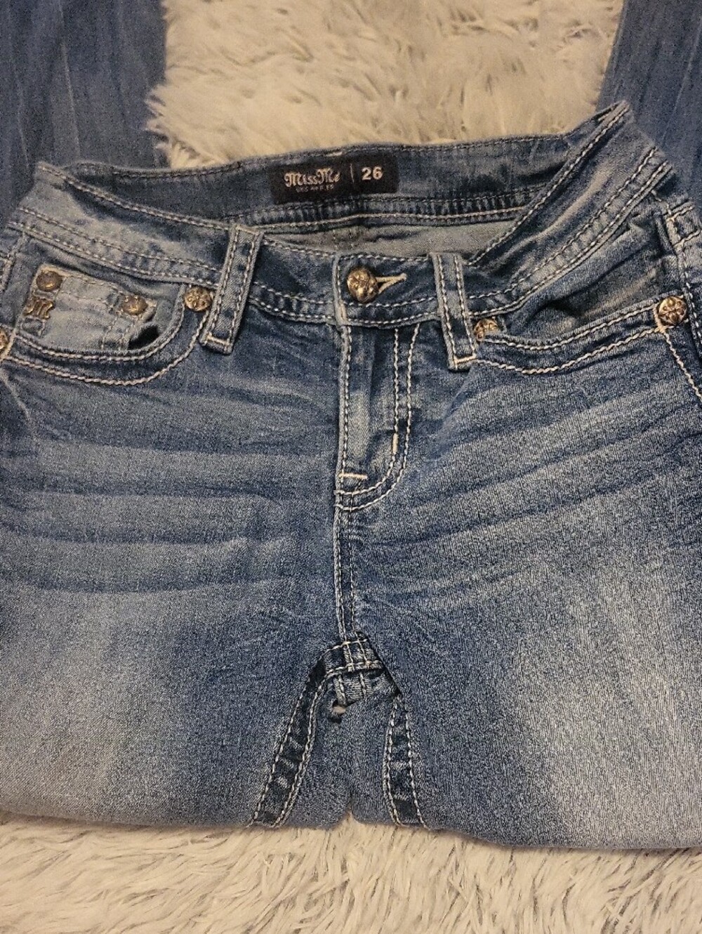 Miss Me Blue Bootcut Jeans with Embroidered Back Pockets Size 26 - Picture 10 of 16